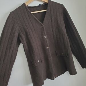 Vintage Small Sweater Tristan And Iseut Wool Cardigan Forest Green V-neck Button